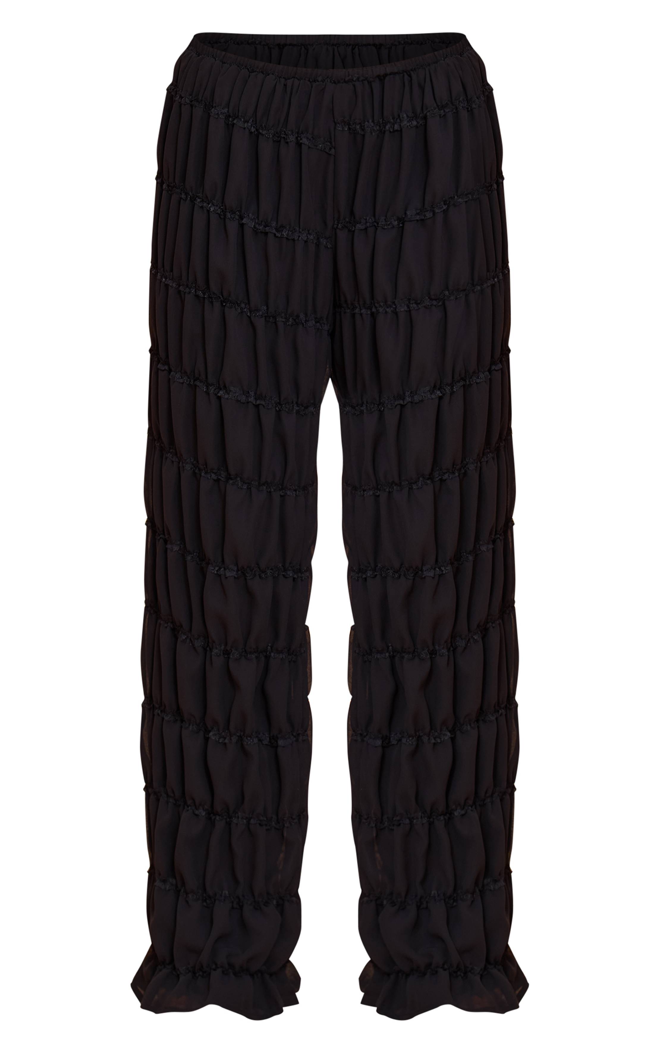 Noir Pantalon Large En Mousseline Petite