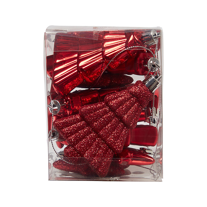 Assortiment 12 boules de noel étoiles sapin couleur rouge à suspendre