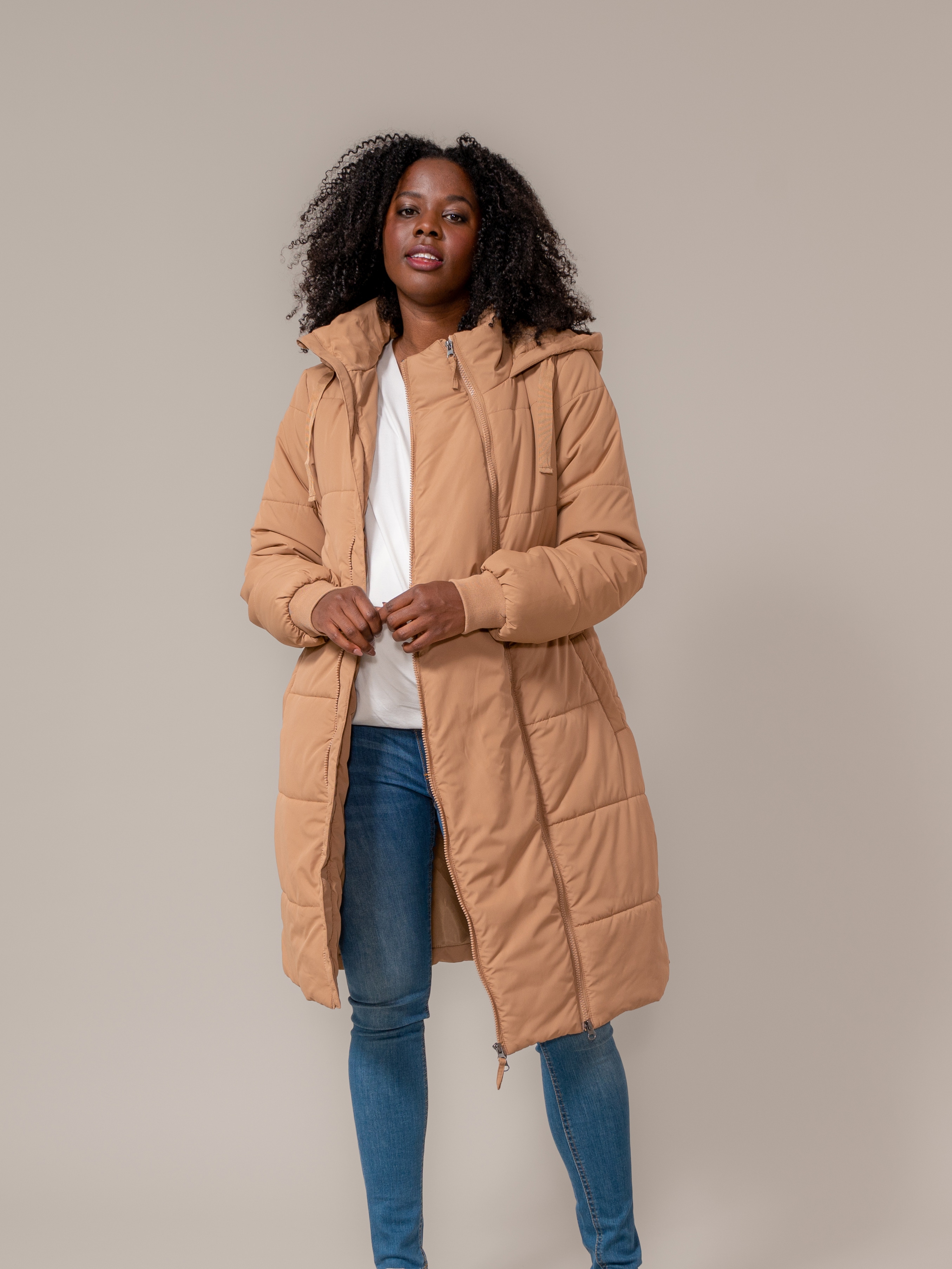 Prénatal 2 in 1 zwangerschapsjas lange mouwen effen beige
