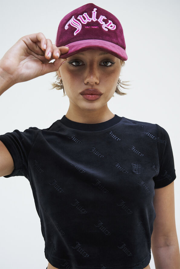 Juicy Couture BUZENVAL RAISED EMBROIDERY VELOUR TRUCKER HAT TAWNY PORT Tawny port