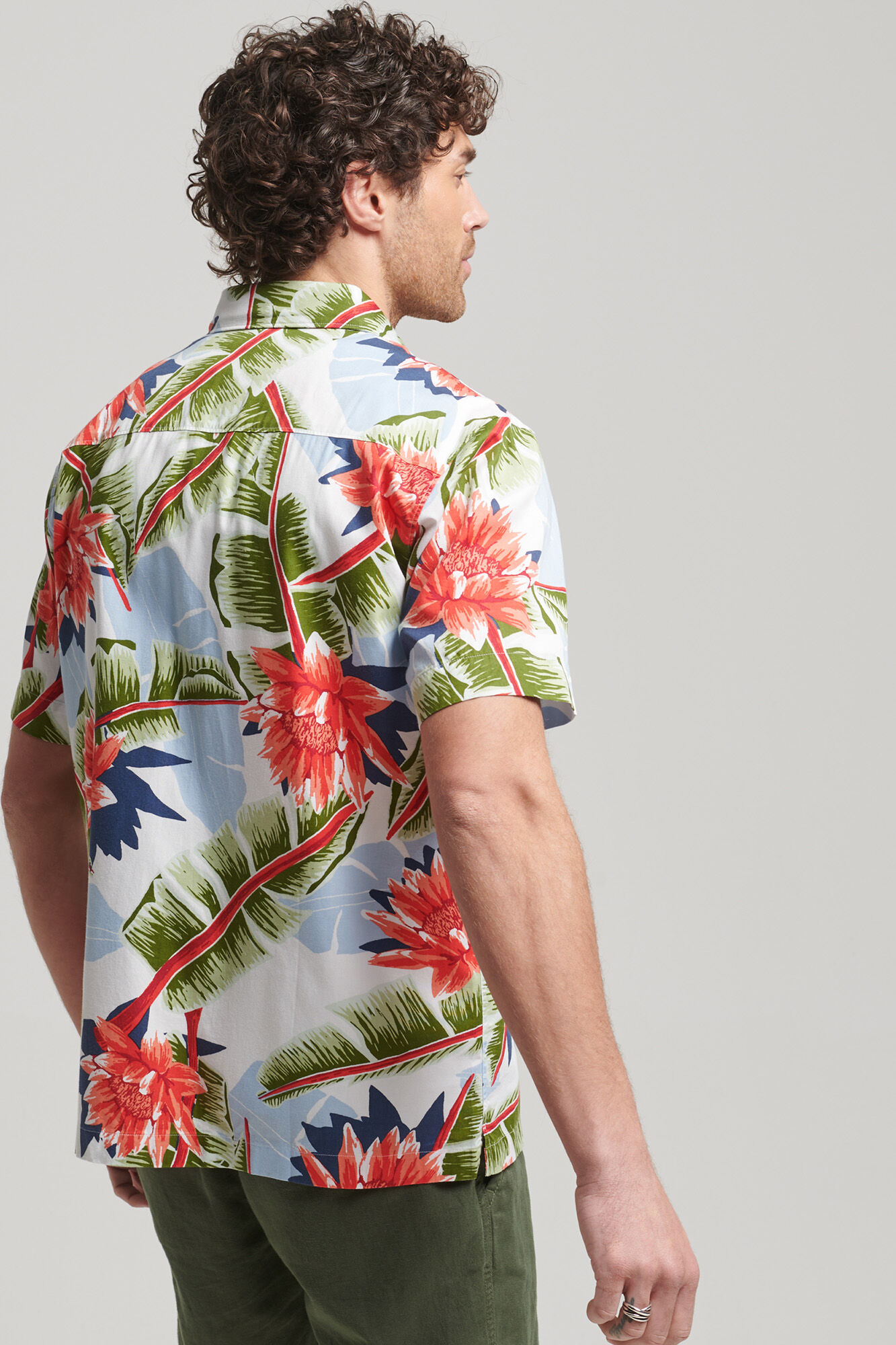Camisa havaiana vintage de manga curta - branca