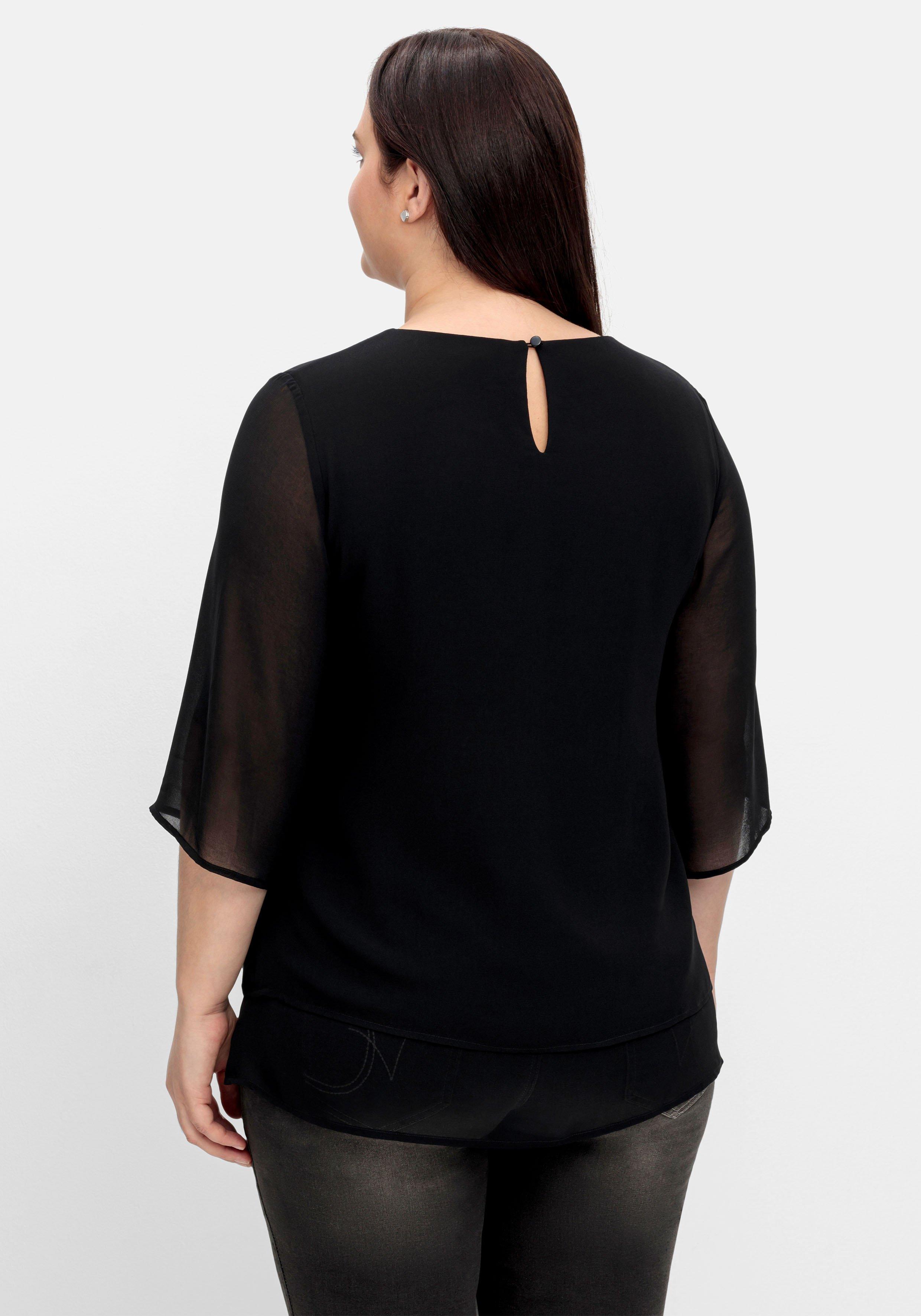 Chiffontunika in Layering-Optik, mit 3/4-Ärmeln