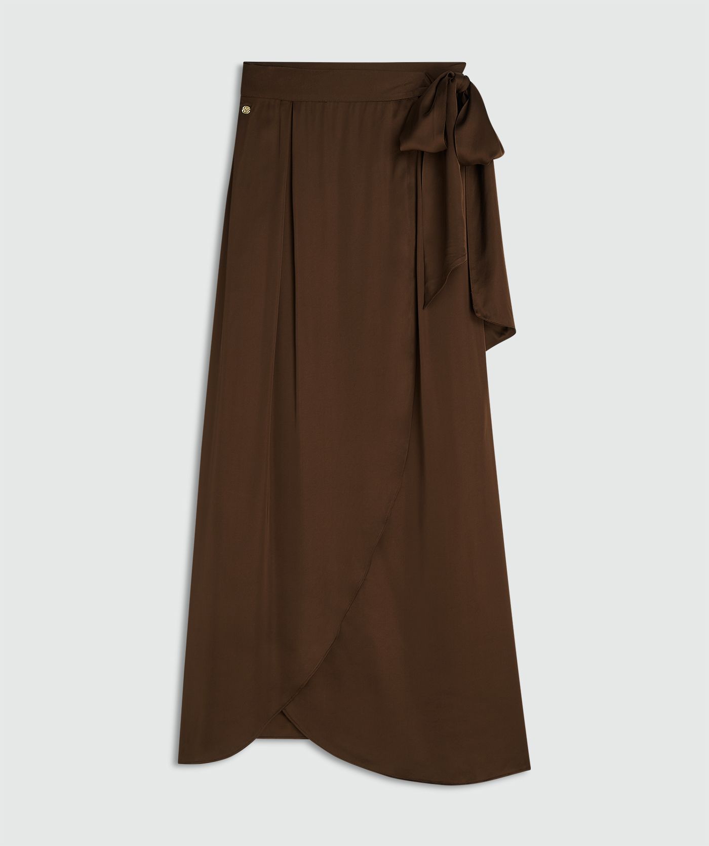 JV-YAMICIA overslag maxi rok in satijn look - brown