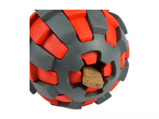 Jouet à macher balle distributeur de friandises - Rouge/Gris - D 7,8 cm