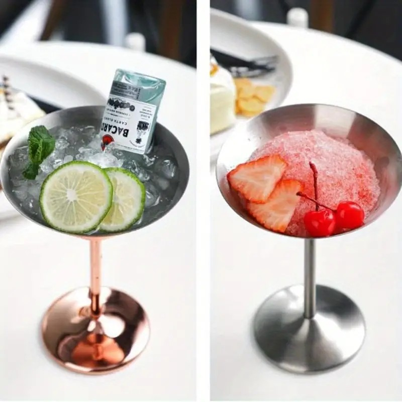 (4er Set) 220ml Edelstahl Getränke Glas Metallic Martini Trinkglas Cocktail Cup - Silber