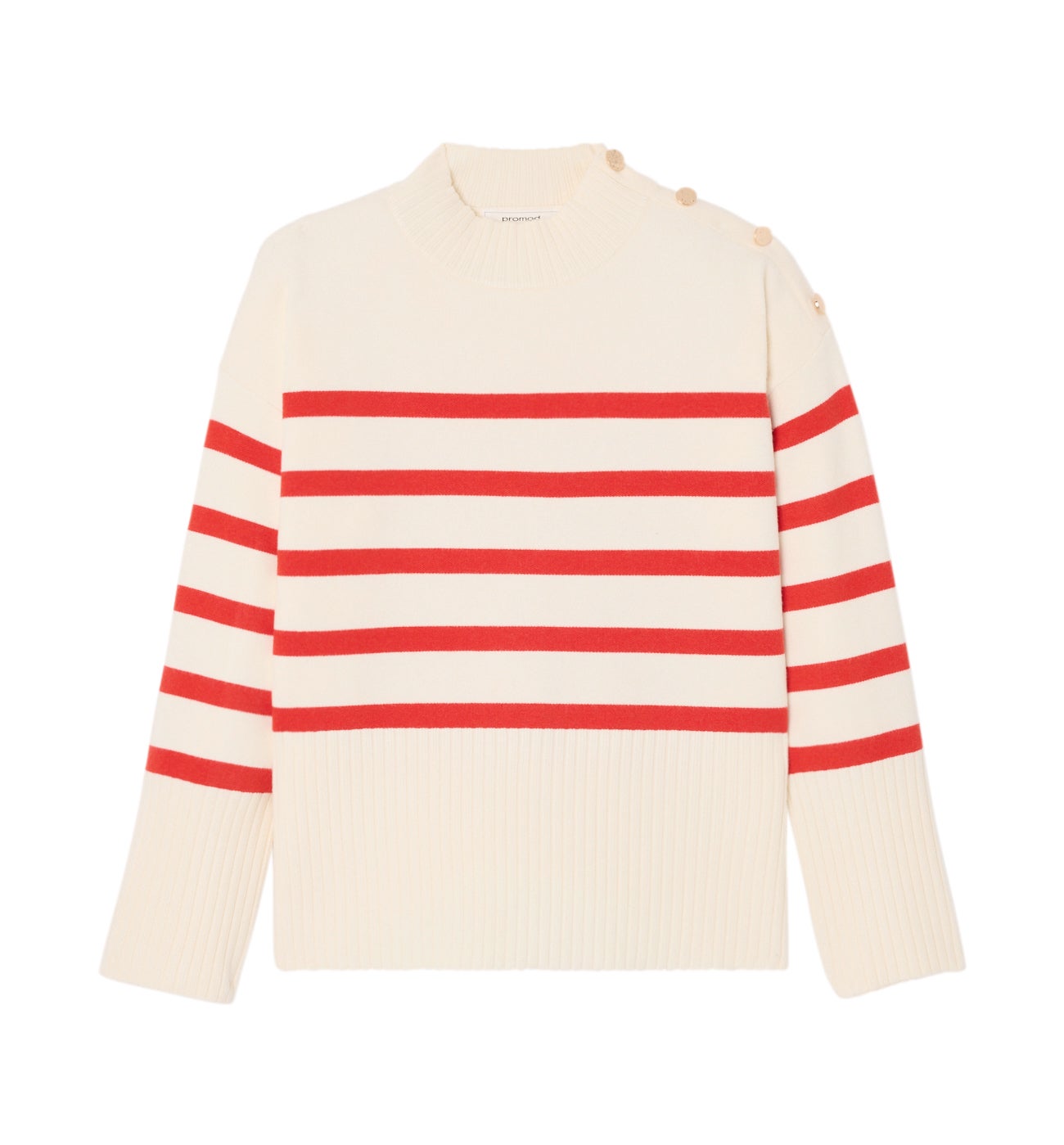 Pull marin col cheminée Femme - Rayé rouge