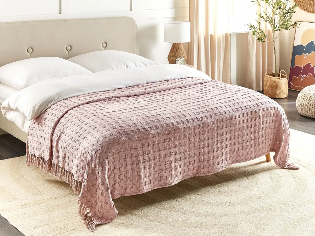 Couvre-lits BERE Coton 200 x 220 cm Rose pastel