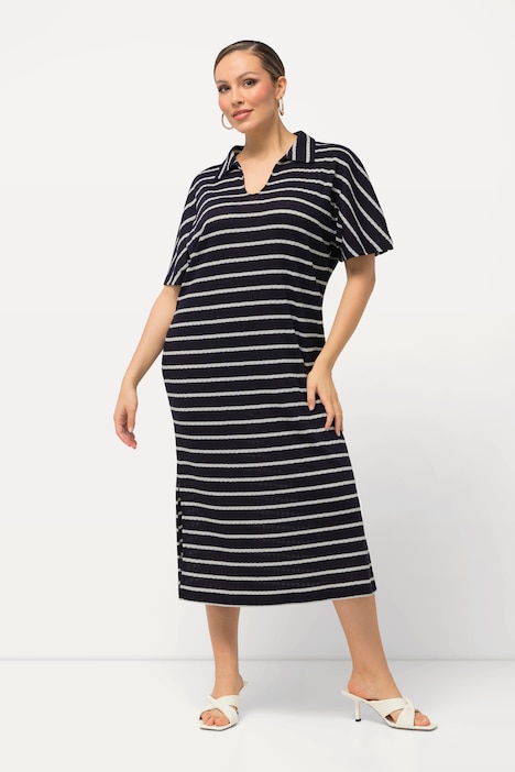 Strick-Midikleid, Ringel, V-Ausschnitt, Halbarm