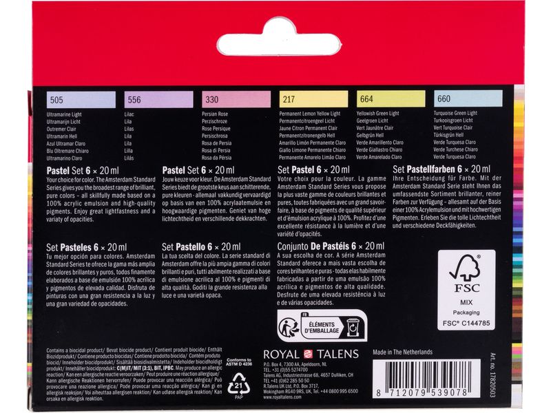 Amsterdam Acrylfarbe Set Pastel 6 Tuben à 20 ml Künstlerfarben