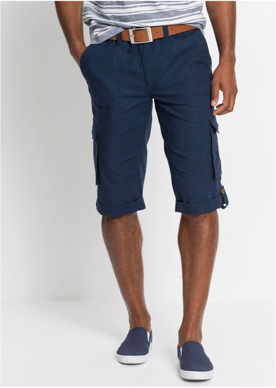 Bermuda long cargo avec lin
