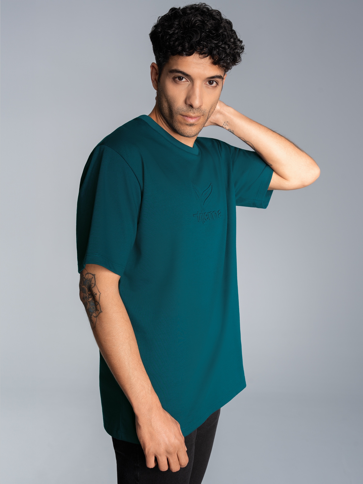 Heavy Oversized T-Shirt mit 3D-Motiv Saphir