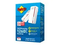 AVM FRITZ!Powerline 1260E - WLAN Set - powerline-adaptersæt 1GbE, HomePlug AV (HPAV) 2.0, IEEE 1901 - Wi-Fi 5 - Dual Band - kan sluttes til vægstik