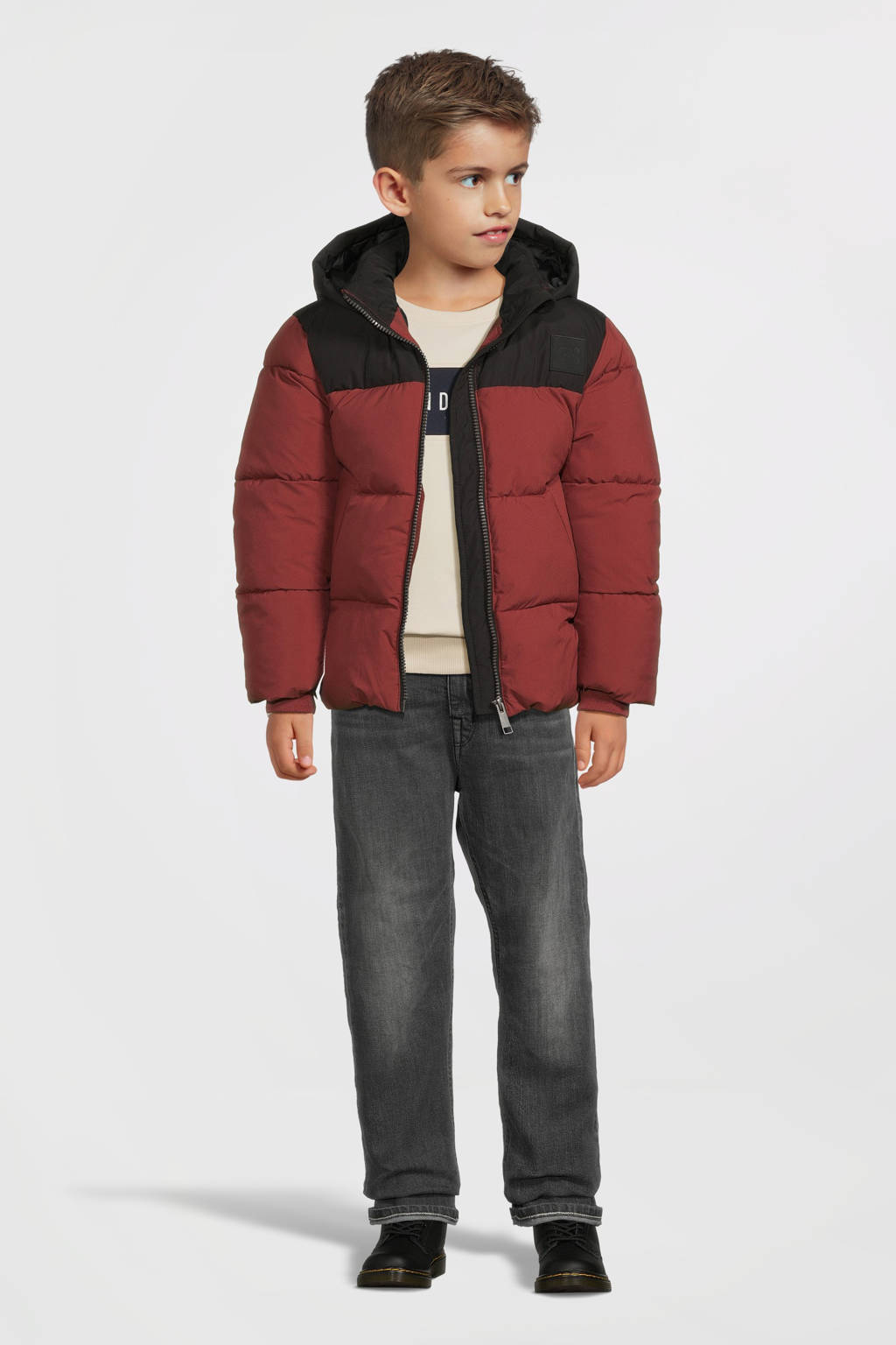 NAME IT gewatteerde winterjas NKMMORNING warmrood/zwart