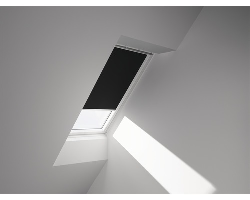 VELUX verduisterend rolgordijn, effen zwart, handmatig, wit frame, DKL C02 3009SWL