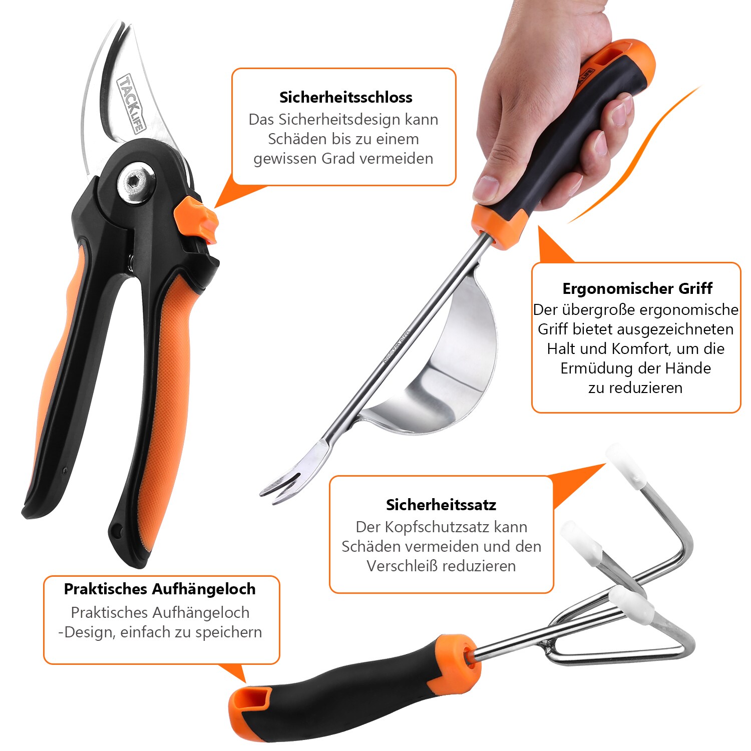 Tacklife GGT4A6-teiliges Gartenwerkzeug-Set Handschaufeln aus Edelstahl, Graben, Umpflanzen, Pflanzkellen, Rechen, robust, mit rutschfestem Gummigriff, Gartenschaufeln mit Aufbewahrungstasche