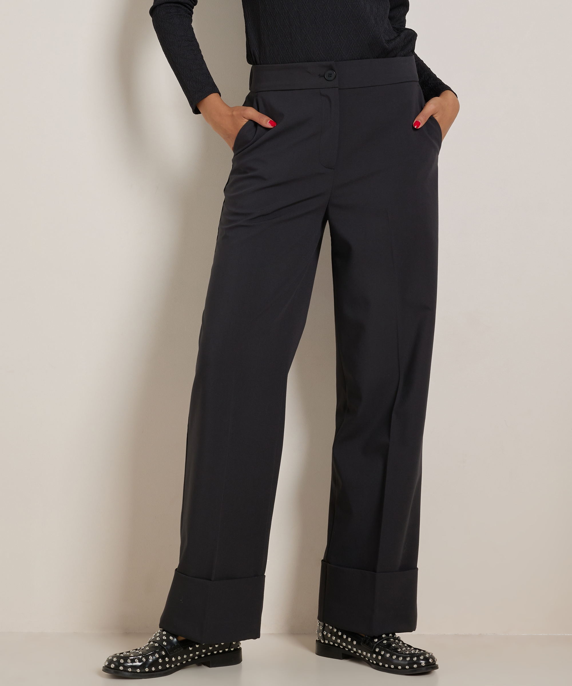 wide fit broek met omslag