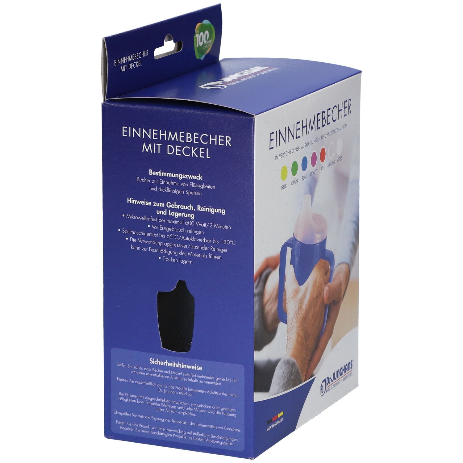 Dr. Junghans® Einnehmebecher 250 ml milchig mit 2 Deckel 4 / 12 mm ohne Henkel