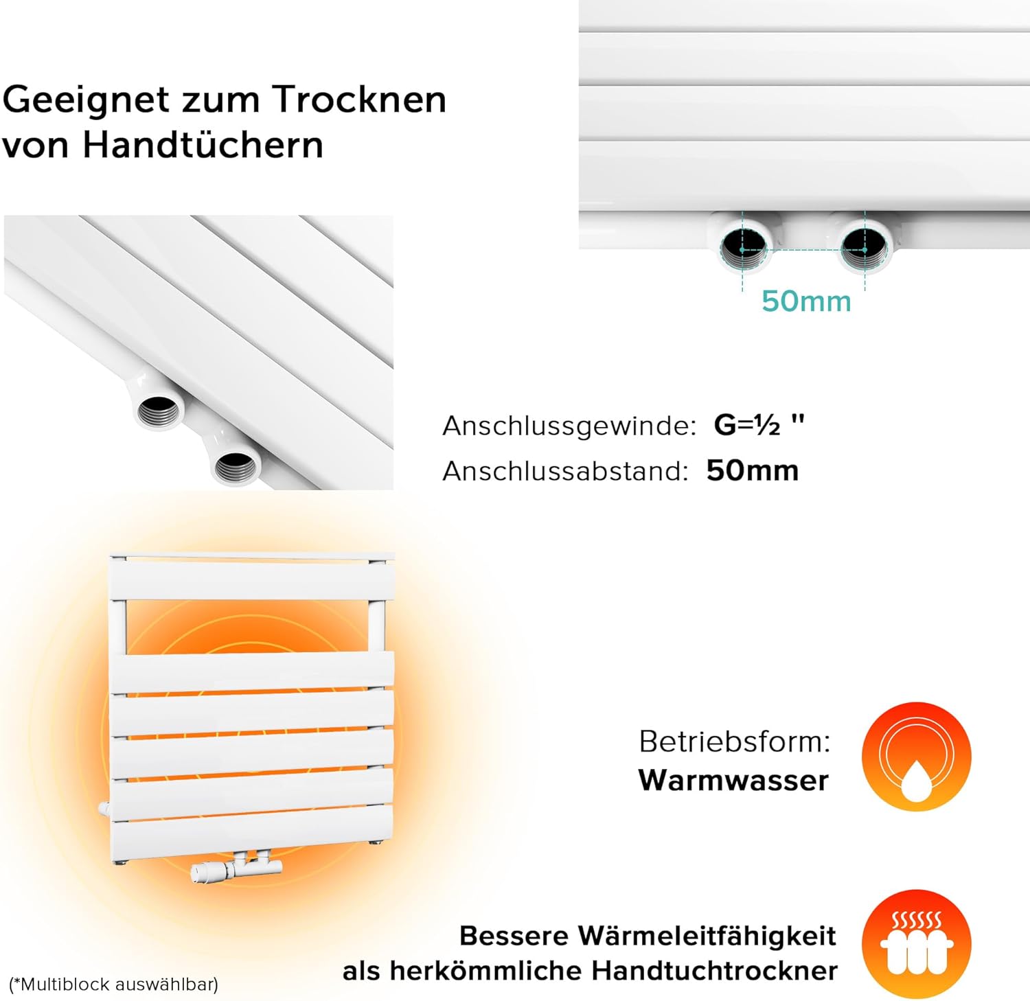 doporro Badheizkörper Heizkörper Bad Design Badheizung Flachheizkörper 160x50cm Weiß Paneelheizkörper Einlagig Horizontal 2in1 Mittelanschluss oder Seitenanschluss FH