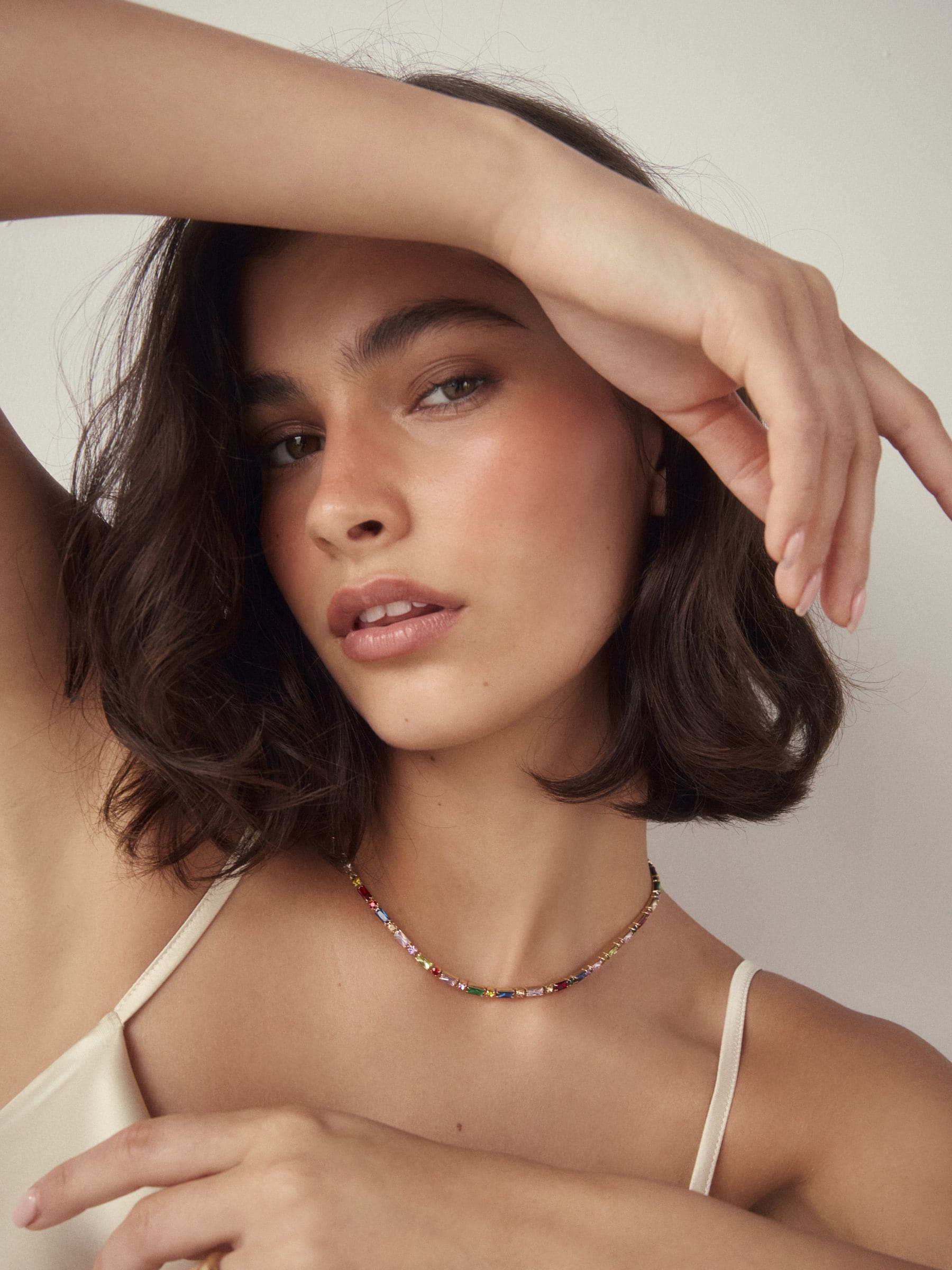 Multi - Fine Sparkle Baguette Necklace
