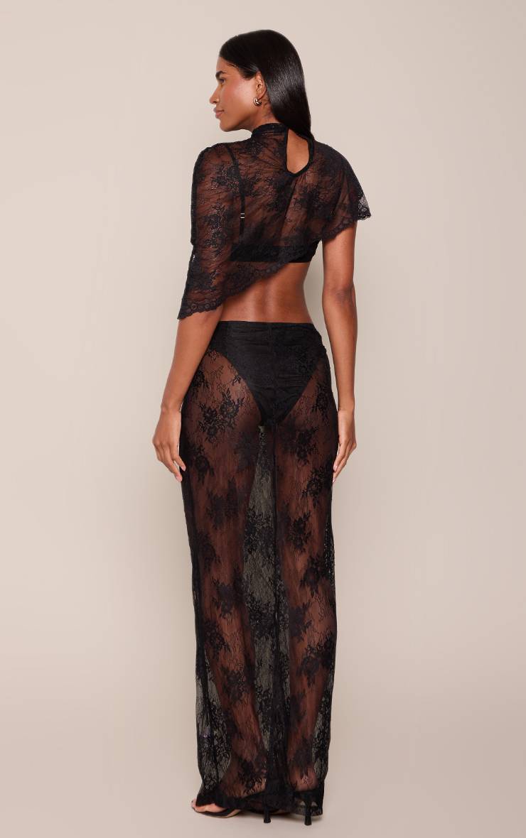 Noir Ensemble Coordonné Jupe Longue En Dentelle