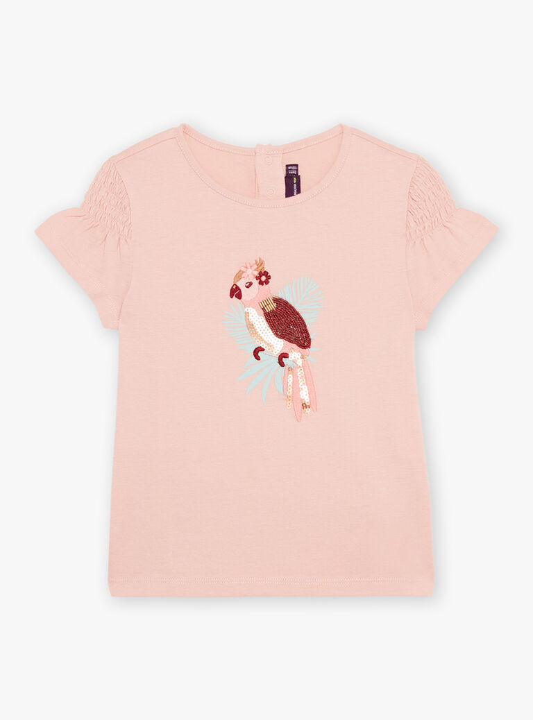 T-shirt rose pâle avec perroquet