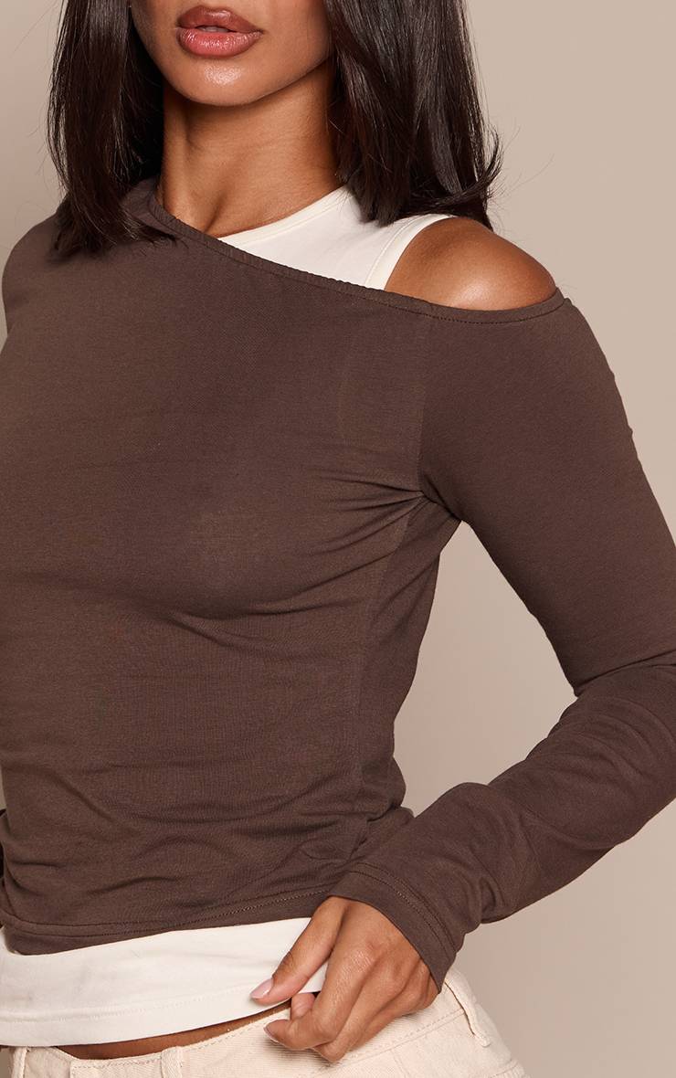 Sable Top Asymétrique Petite À Manches Longues Double Couche Contrastée