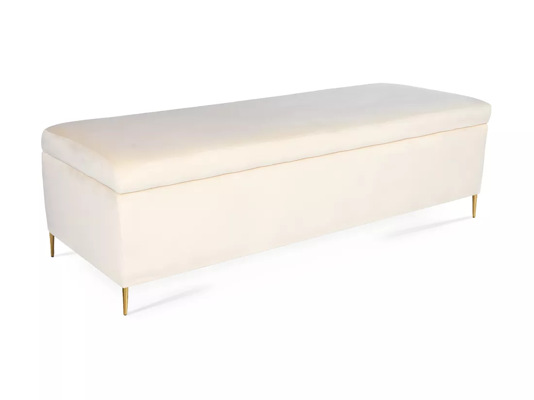 Banquette Coffre Iris velours Beige pieds or