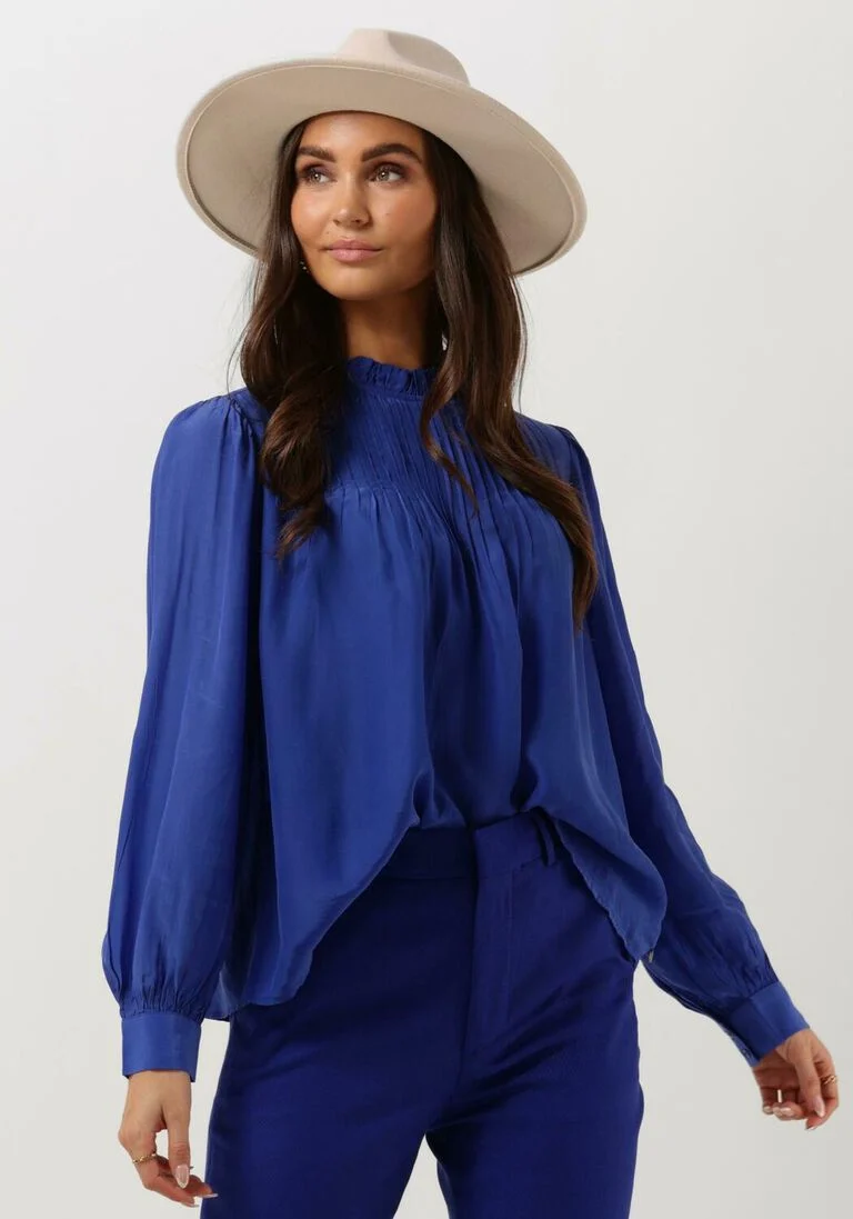 SCOTCH & SODA blauwe scotch & soda blouse pintuck blouse with ruffle collar