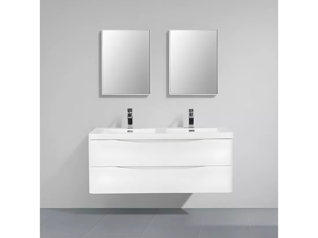 Meuble salle de bain design double vasque PIACENZA largeur 120 cm blanc laqué