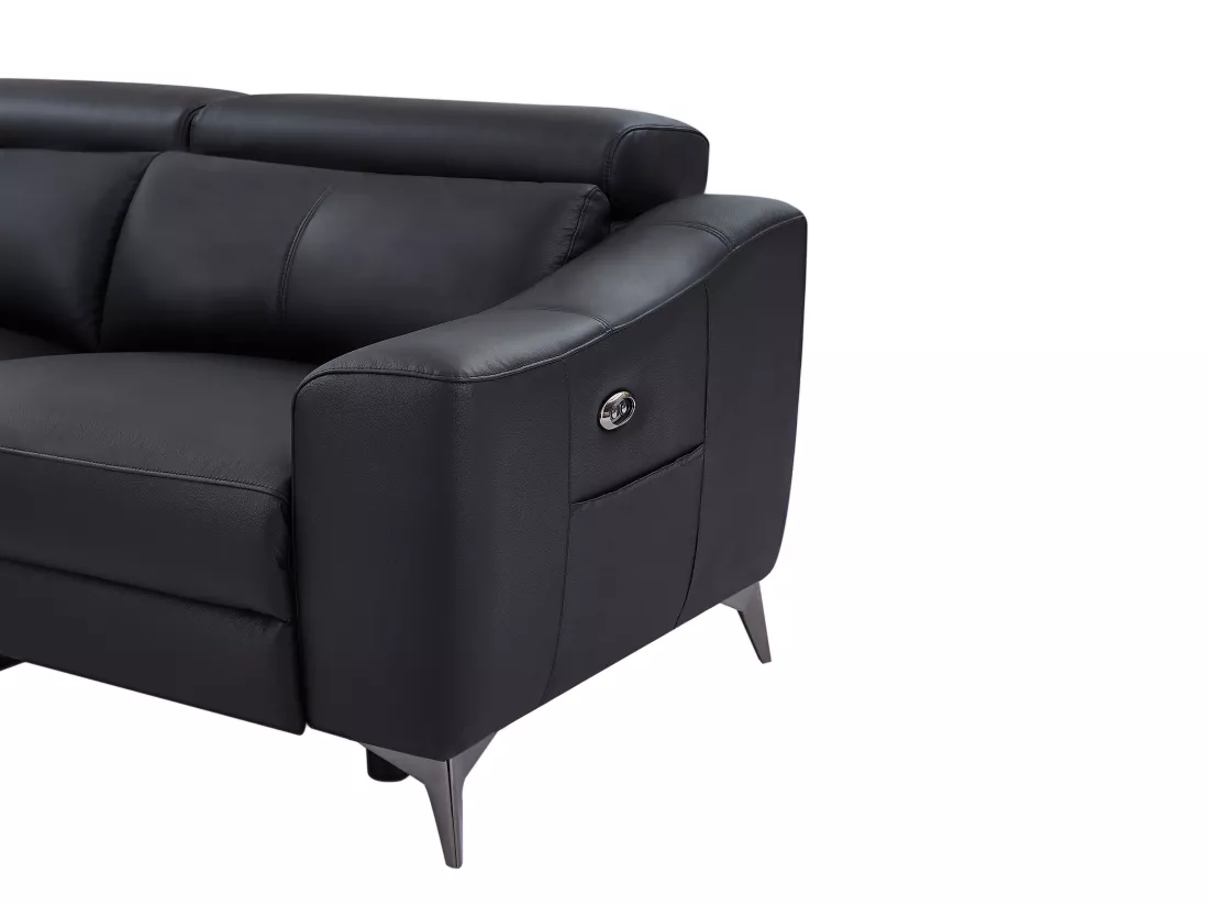 Canapé d'angle gauche relax électrique en cuir noir FORLO