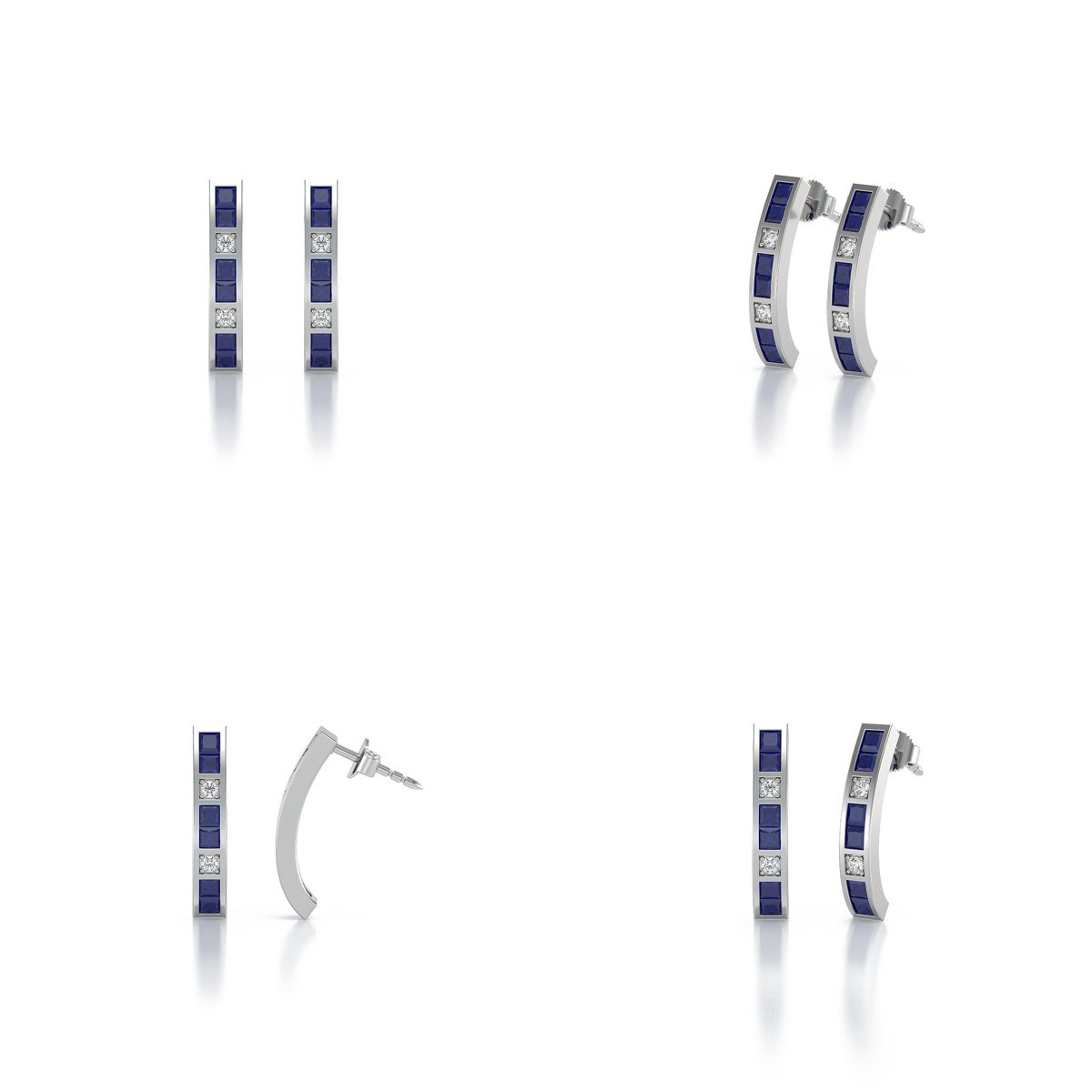 Boucles d'oreilles ADEN Or 585 Blanc Saphir et Diamants 2.40grs