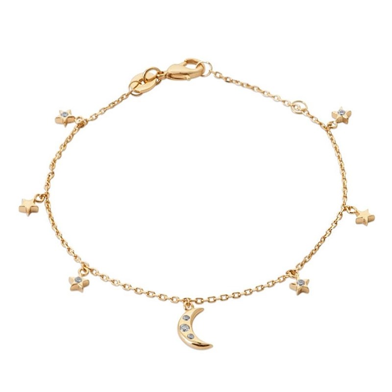 Bracelet lune et étoiles oxydes de zirconiums Plaqué OR 750 3 microns