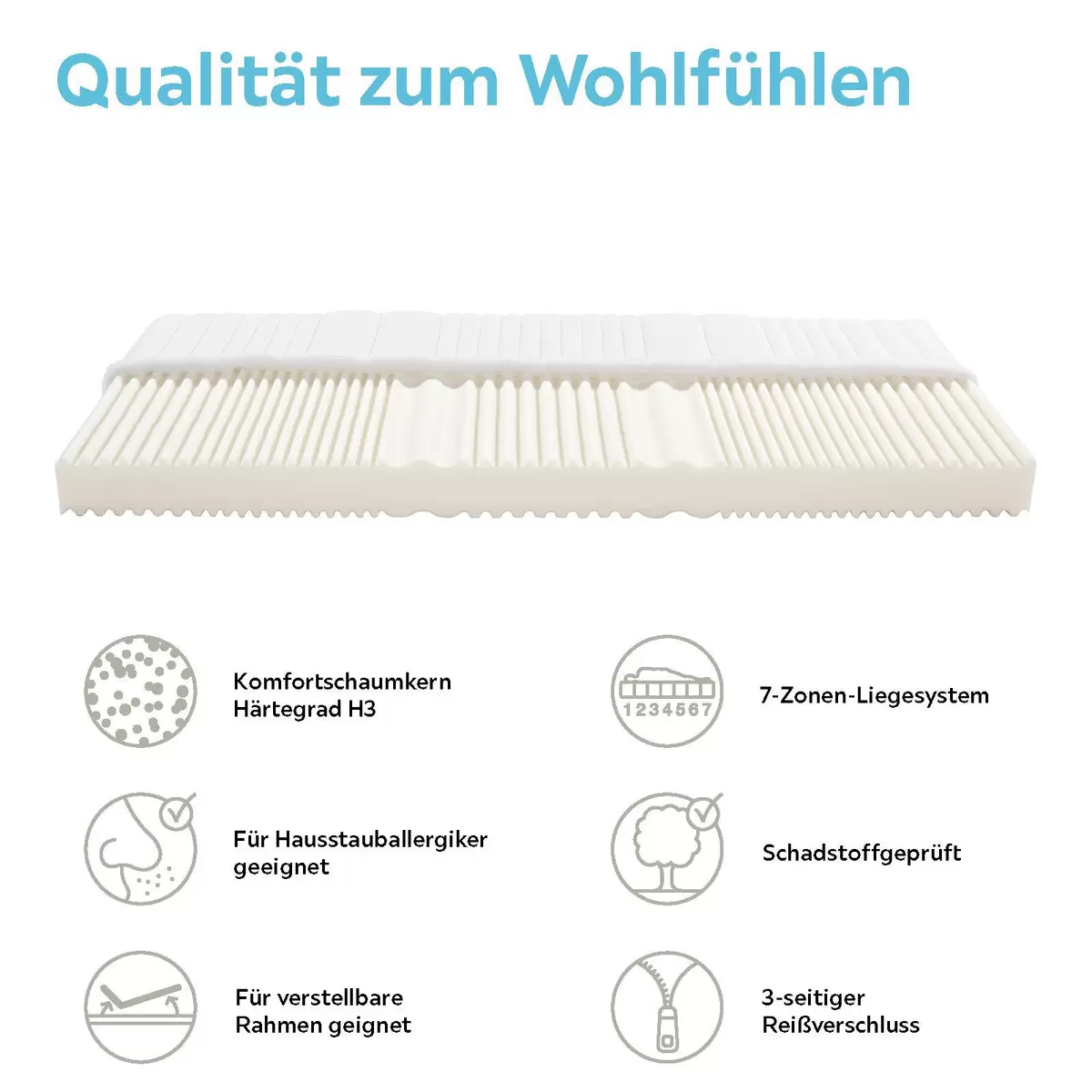 Matratze Flex H3 90 x 200 weiss