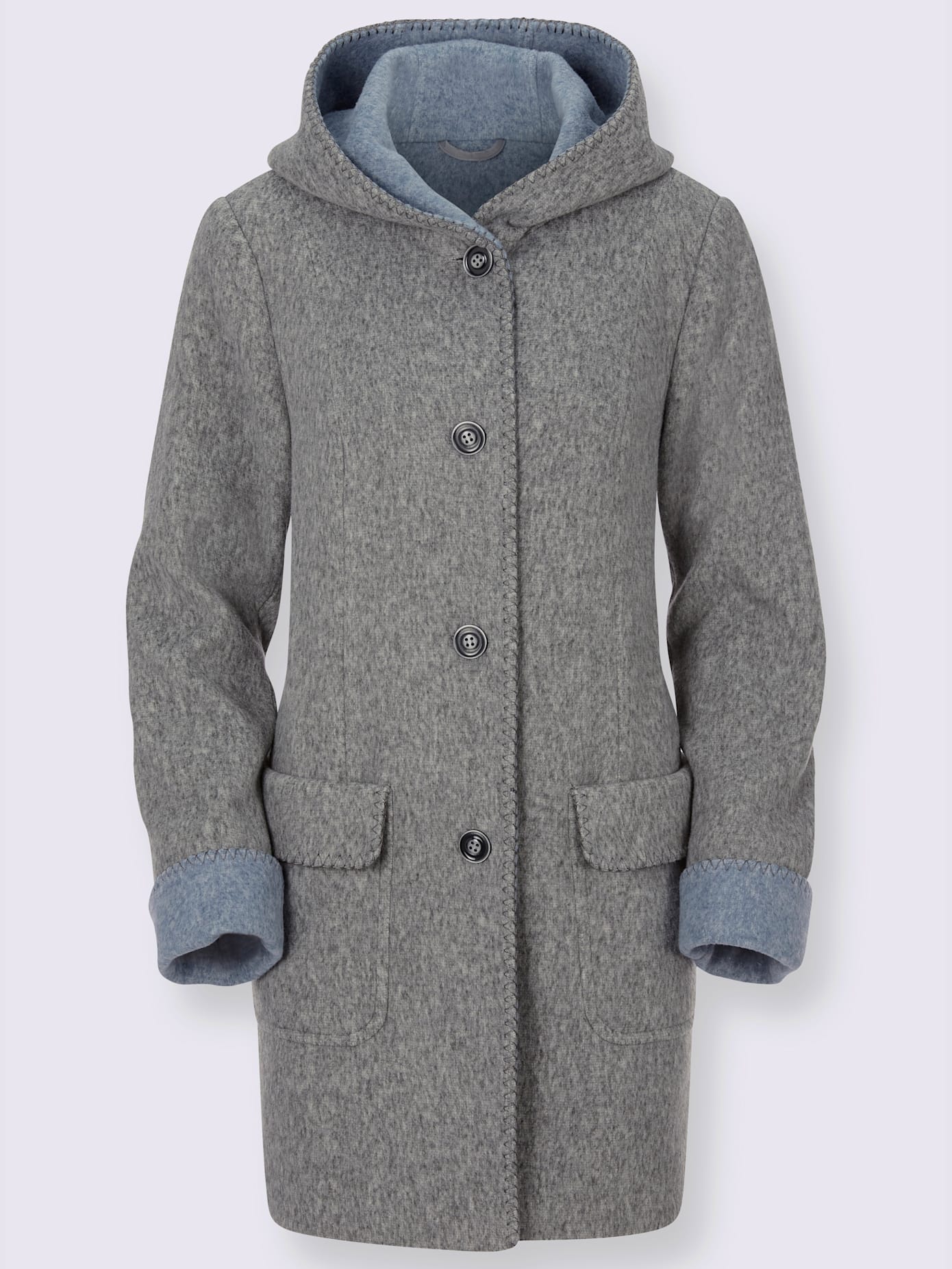 Manteau imitation laine poches plaquées à rabat avec capuche
