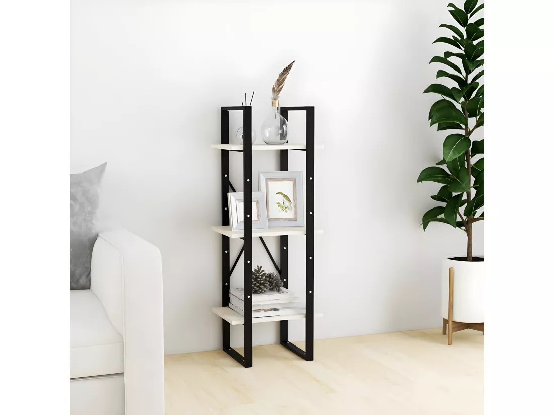 Bibliothèque à 3 niveaux Blanc 40x30x105 cm Bois de pin massif