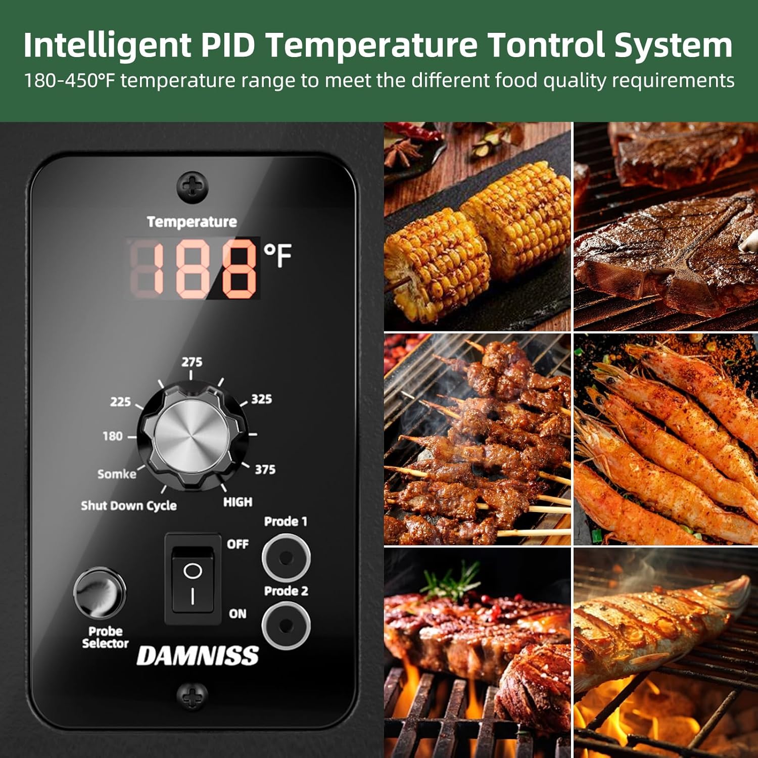 Grills HWPG-305C Elektrischer Holzpellet-Räuchergrill, 456 m² Kochbereich, Pelletgrill mit automatischer Zufuhr und PID-Temperaturregelung (82-230 °C), 8-in-1 BBQ Grill & Fleischsonde für