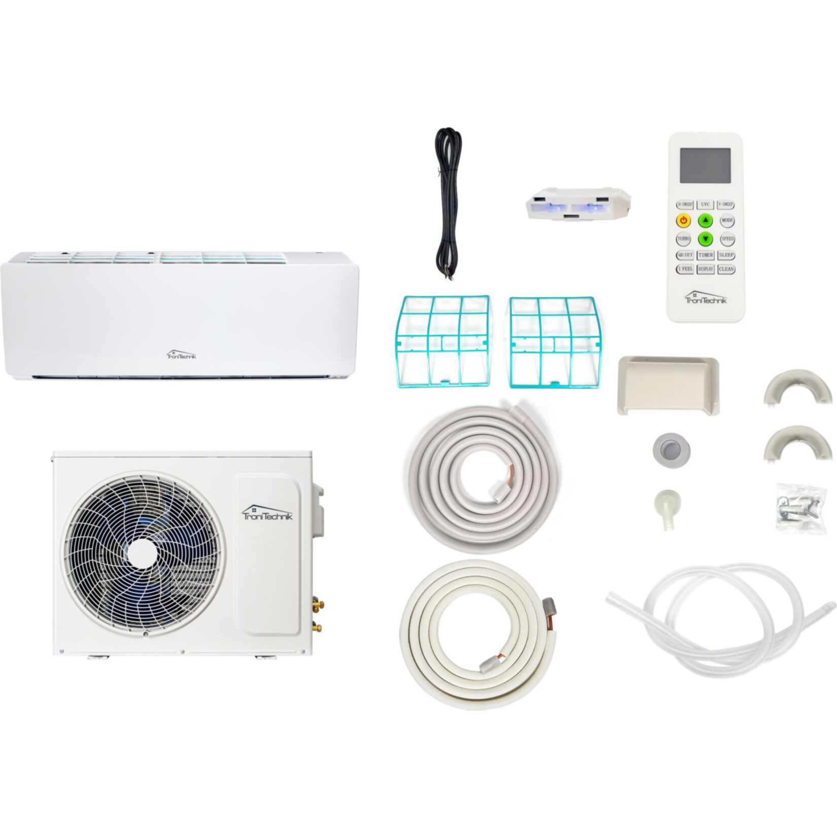 TroniTechnik® Split Klimaanlage REYKIR 9000 BTU Inverter Klimagerät, SMART, UVC Luftreinigung, 5m Leitung, Zubehör, Wandhalterung