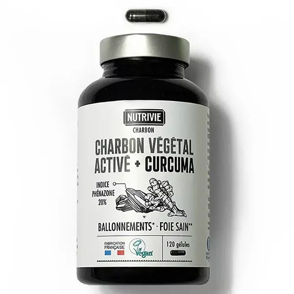 Nutrivie Carvão Ativado com Cúrcuma, Vegano, 120 cápsulas