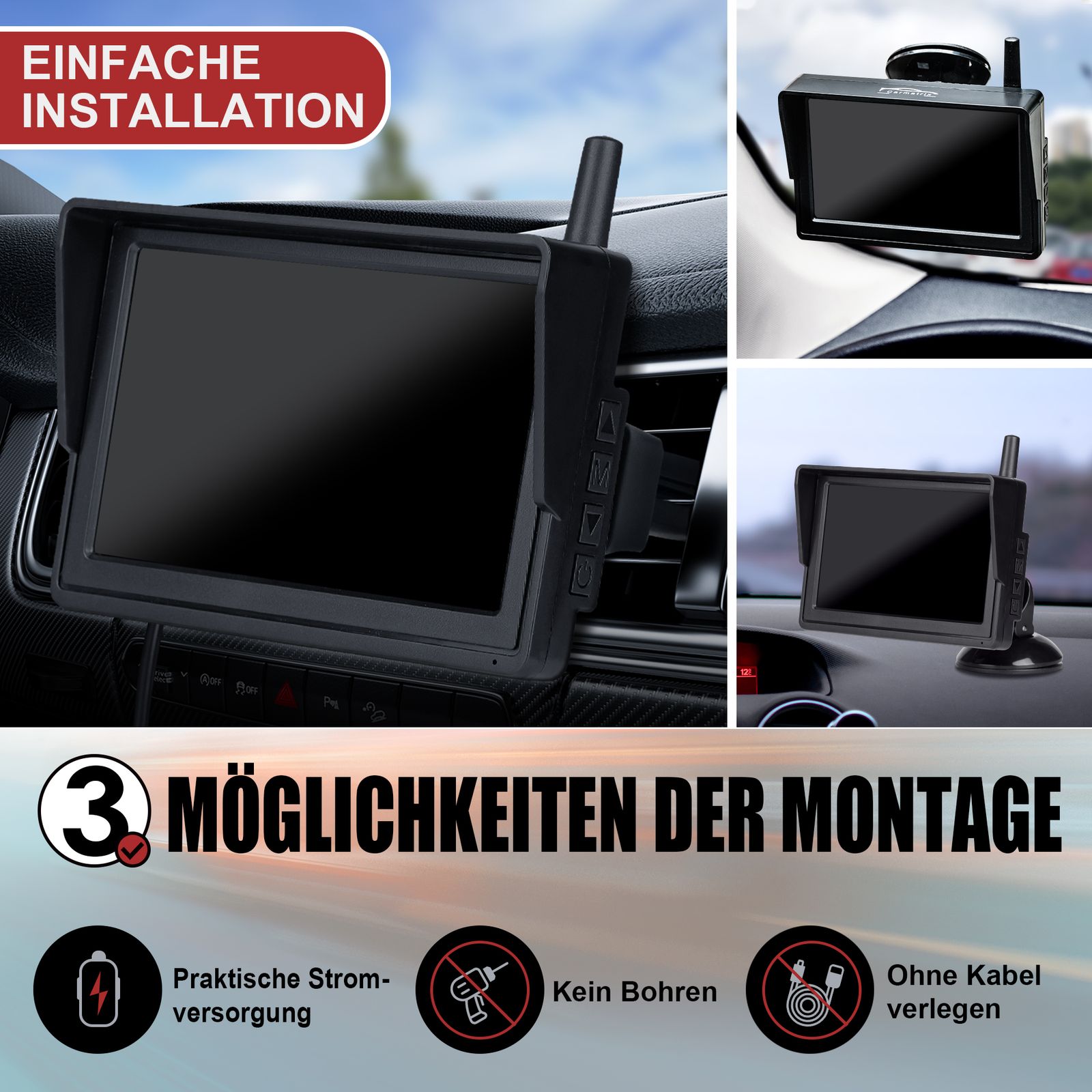 CARMATRIX DUO HD Solar Funk Rückfahrkamera mit 5