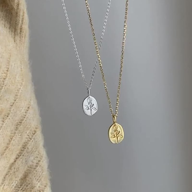 Kamuel - 925 Sterling Zilveren Rozen Gegraveerde Hanger Ketting