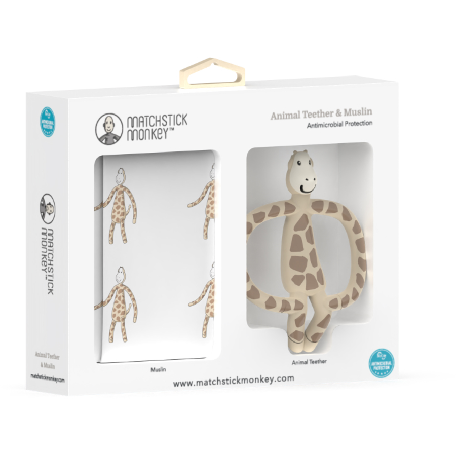 MATCHSTICK MONKEY™ Geschenkset Tier-Beißring Gigi Graffe & Musselin-Tuch