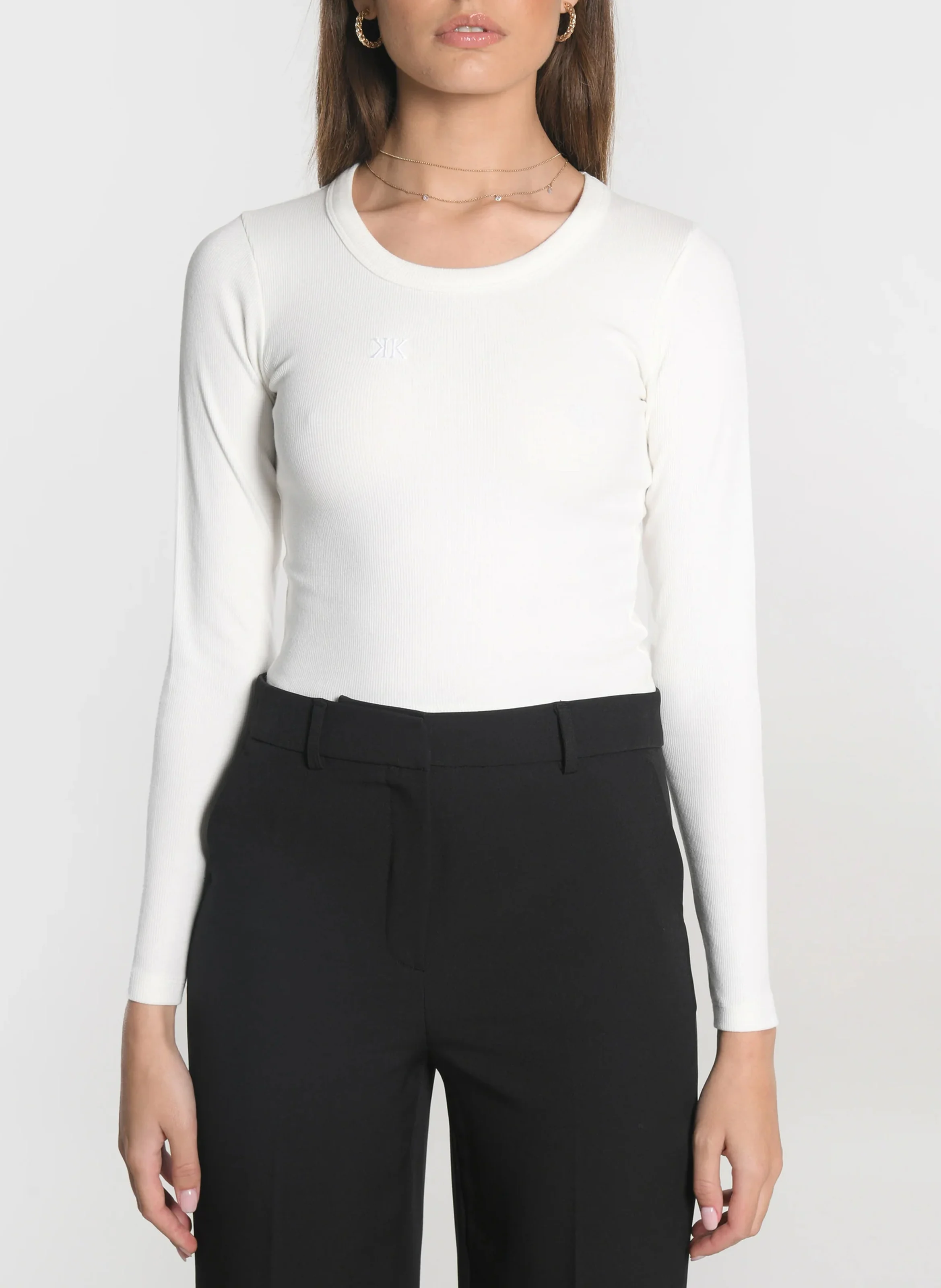 JANETTE - Tee-shirt moulant court à col rond | Blanc