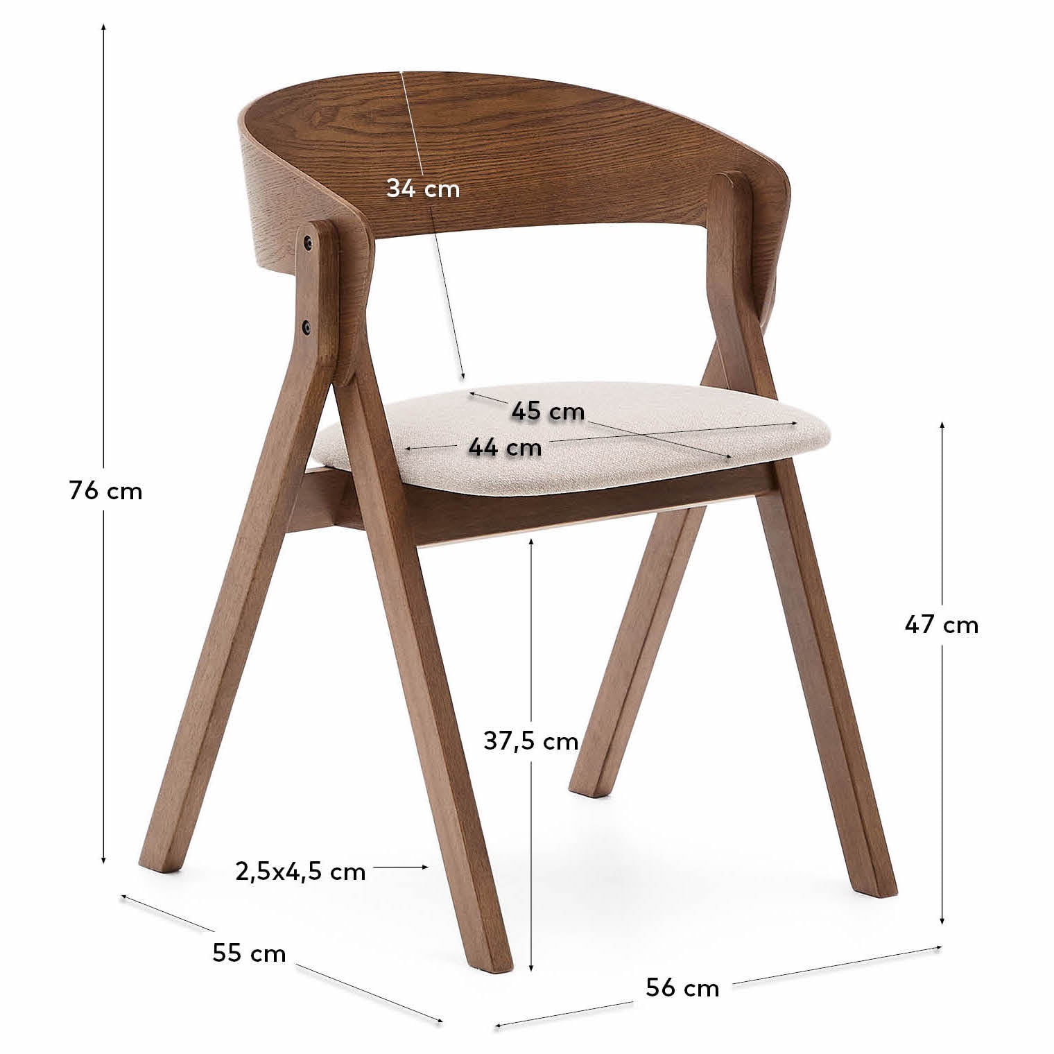 Kave Home Godia Eetkamerstoel - Donkerbruin / Beige