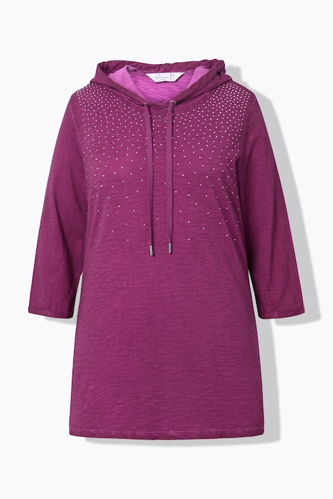 T-Shirt, A-Linie, ColdDyed, Strass-Verlauf, Kapuze