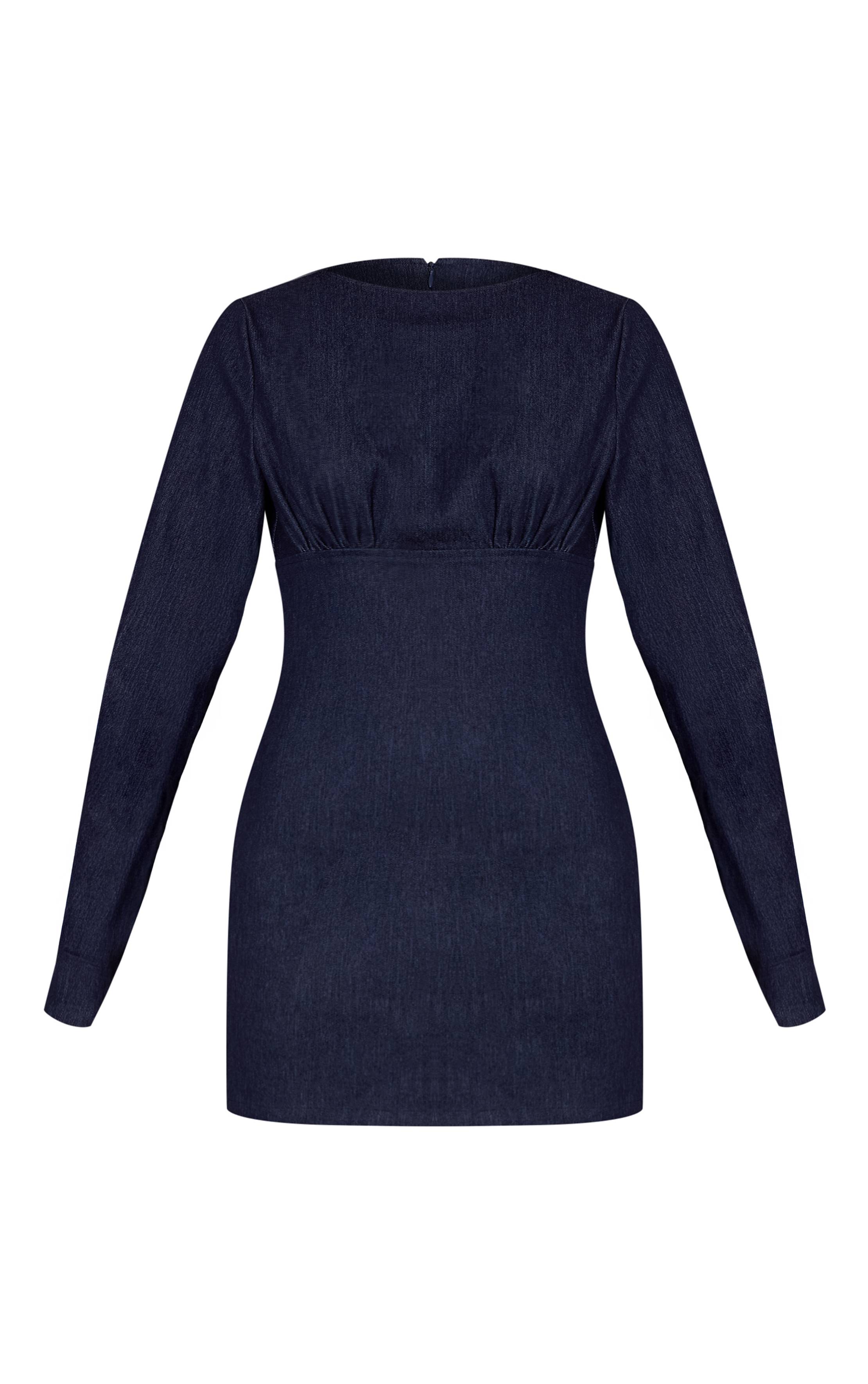 Bleu Indigo Robe Moulante Bleue À Manches Longues