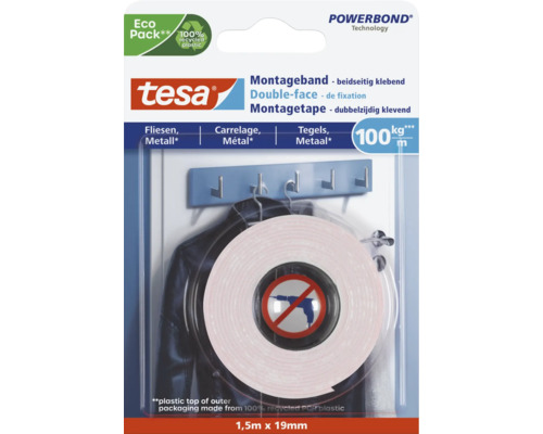 Tesa witte montagetape voor tegels, 1,5 m x 19 mm