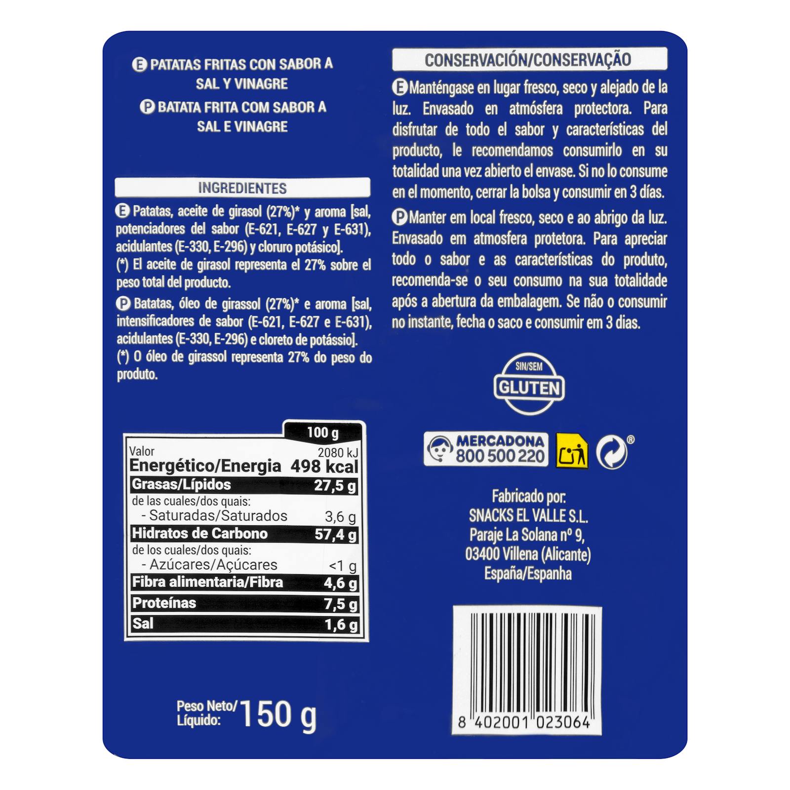 Chips aromatisées au sel et au vinaigre Hacendado