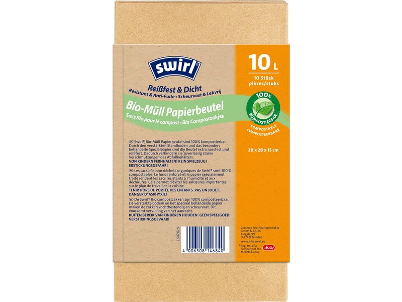 Swirl Grüngut-Müllbeutel 10 l, 10 Stück Bio-Müll Papierbeutel