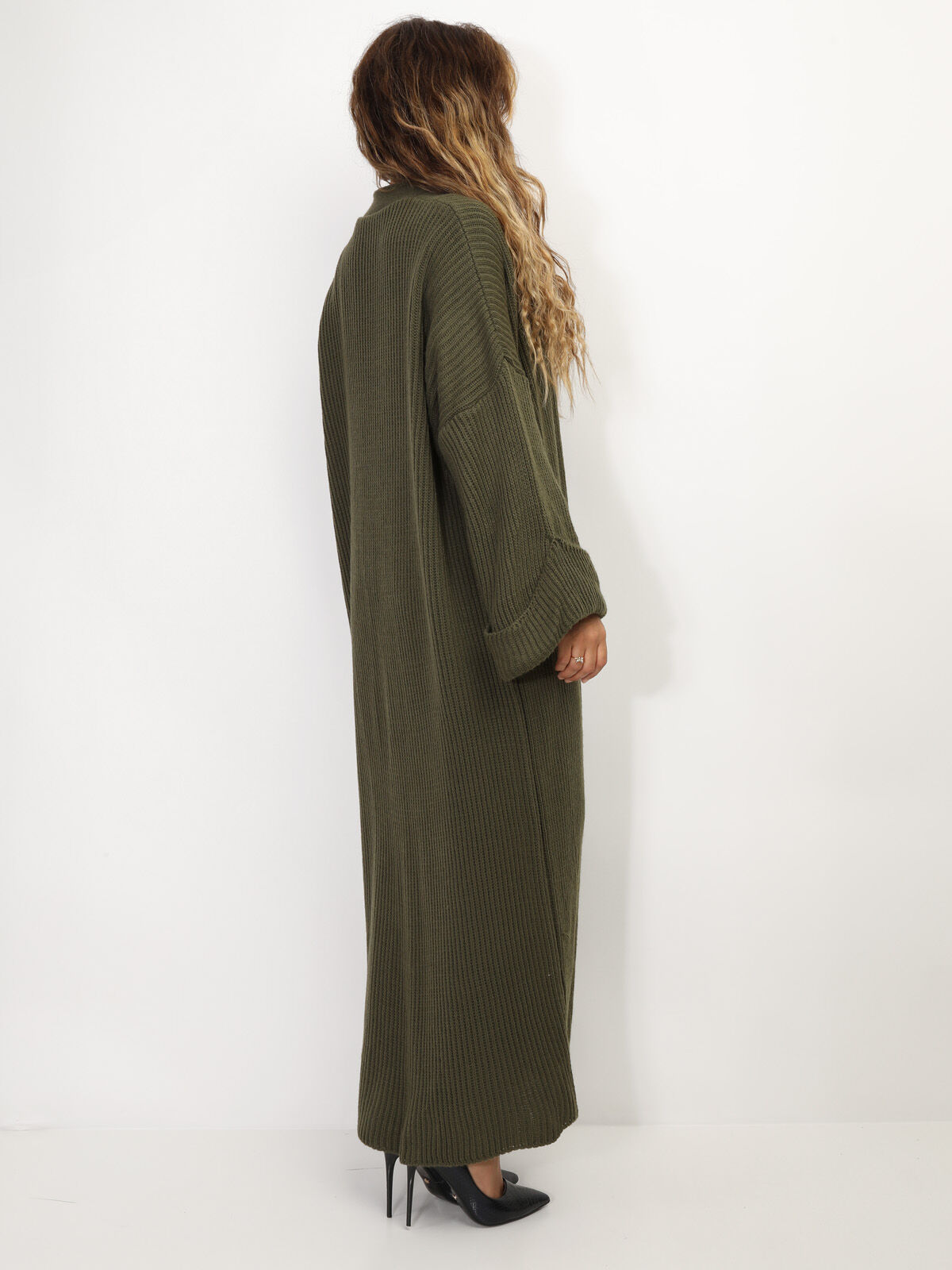 Gilet long à manches évasées- Kaki