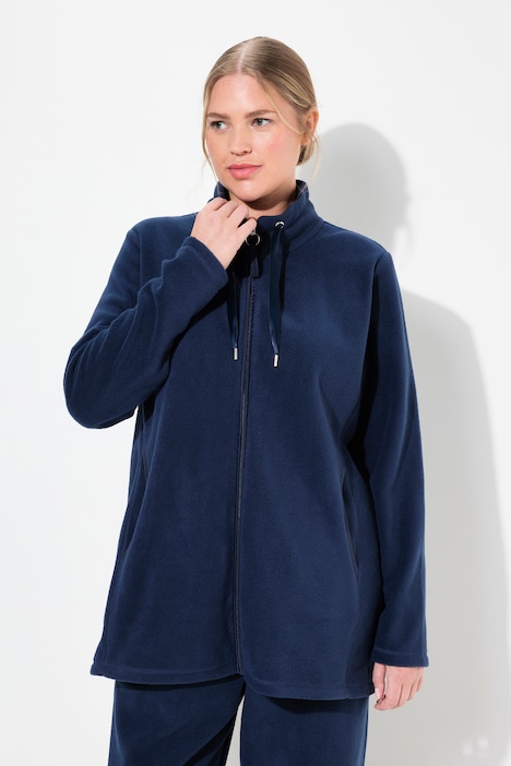 Loungewear-Fleecejacke, Stehkragen, Satinband, recycelt